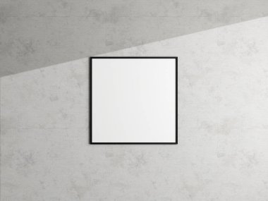 Beyaz duvarda asgari poster çerçeve modeli asılı. Boş çerçeve modeli. Temiz, modern, minimal çerçeve. 3d oluşturma.