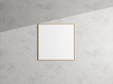 Beyaz duvarda asgari poster çerçeve modeli asılı. Boş çerçeve modeli. Temiz, modern, minimal çerçeve. 3d oluşturma.