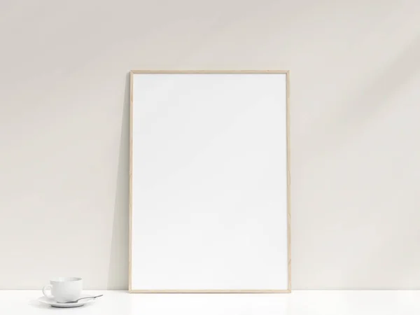 Beyaz Duvara Yaslanmış Fotoğraf Çerçeveli Poster Modeli Minimalist Fotoğraf Çerçevesi — Stok fotoğraf