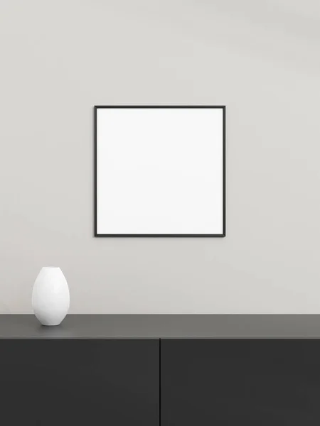 Siyah Masanın Üzerindeki Fotoğraf Çerçevesi Poster Modeli Temiz Modern Minimal — Stok fotoğraf