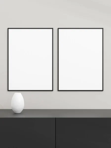 Siyah Masanın Üzerindeki Fotoğraf Çerçevesi Poster Modeli Temiz Modern Minimal — Stok fotoğraf