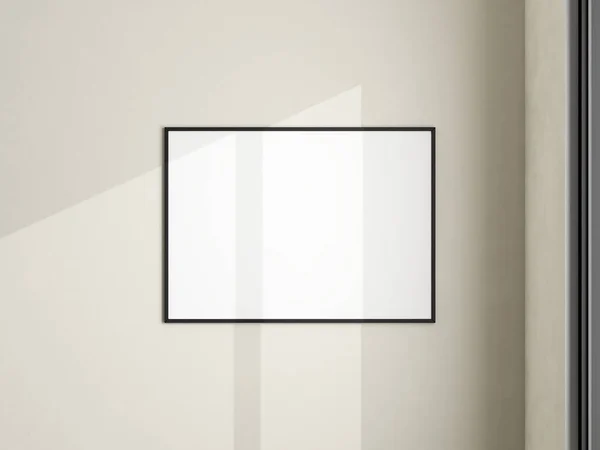 白い壁に写真フレームのモックアップ 最小限の背景 リビングルームでのブランク画像フレームのモックアップ ポスターモックアップ 清潔で近代的でミニマルなフレーム 3Dレンダリング — ストック写真