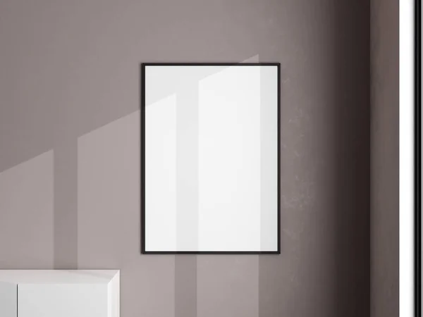 白い壁に写真フレームのモックアップ リビングルームでのブランク画像フレームのモックアップ ポスターモックアップ 清潔で近代的でミニマルなフレーム 最小限の背景 3Dレンダリング — ストック写真