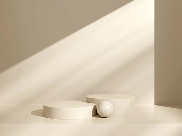 3 boyutlu arka plan, doğal gölge bej arka planda kaide podyumu. Tropik ürün tanıtımı Güzellik Kozmetik Sergisi. Minimum podyum reklamı. 3d oluşturma.