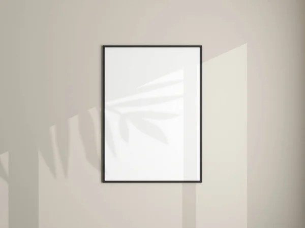 挂在白墙上的相框模型 最低纲领的背景 客厅里的空白相框 海报嘲笑 极小的框架 3D渲染 — 图库照片