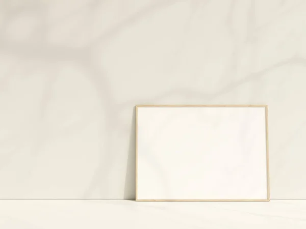 Beyaz Duvara Yaslanmış Fotoğraf Çerçeveli Poster Modeli Minimalist Fotoğraf Çerçevesi — Stok fotoğraf