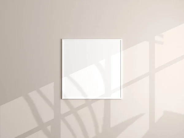 写真のフレームモックアップベージュの壁にかかっている 最小限の背景 リビングルームでのブランク画像フレームのモックアップ ポスターモックアップ 清潔で近代的でミニマルなフレーム 3Dレンダリング — ストック写真