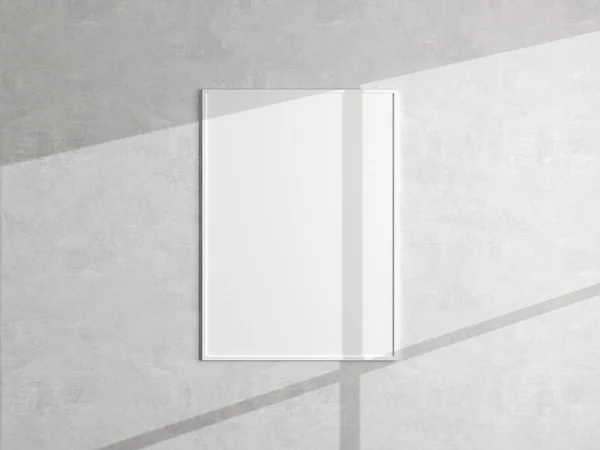 白い壁に掛けられたミニマルなポスター画像フレームモックアップ ブランクフレームモックアップ 清潔で近代的でミニマルなフレーム 3Dレンダリング — ストック写真