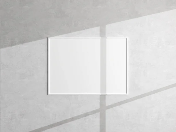 白色墙上挂着最小的招贴画框 空白框的模型 极小的框架 3D渲染 — 图库照片