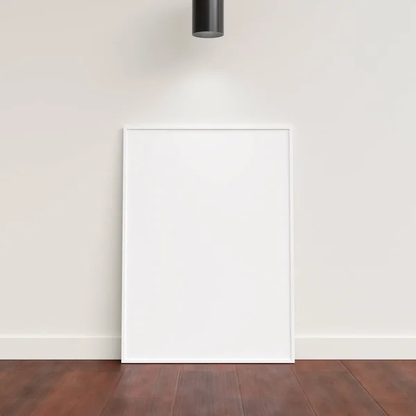 白い壁に対して最小限のポスター画像フレームモックアップレンズ ブランクフレームモックアップ 清潔で近代的でミニマルなフレーム 3Dレンダリング — ストック写真