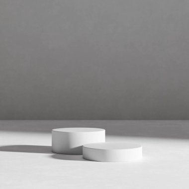 Minimalist arkaplan üzerine ürün sunumu için boş beton oda yuvarlak çimento podyumu