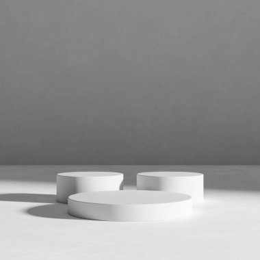 Minimalist arkaplan üzerine ürün sunumu için boş beton oda yuvarlak çimento podyumu