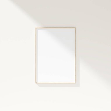 Beyaz duvarda minimal çerçeve modeli. Poster modeli. Temiz, modern, minimal çerçeve. 3d oluşturma.