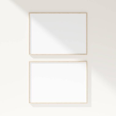 Beyaz duvarda minimal çerçeve modeli. Poster modeli. Temiz, modern, minimal çerçeve. 3d oluşturma.