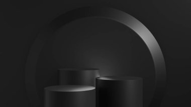 Siyah podyum asgari kaidede duruyor. boş ürün görüntüleme modeli platformu veya kozmetik sunum vitrini