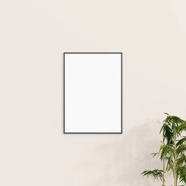 Minimale Rahmen Attrappe Weißer Wand Mit Bepflanzung Poster Attrappe Sauber — Stockfoto