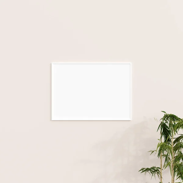 用植物在白墙上做最小的框架模型 海报嘲笑 极小的框架 3D渲染 — 图库照片