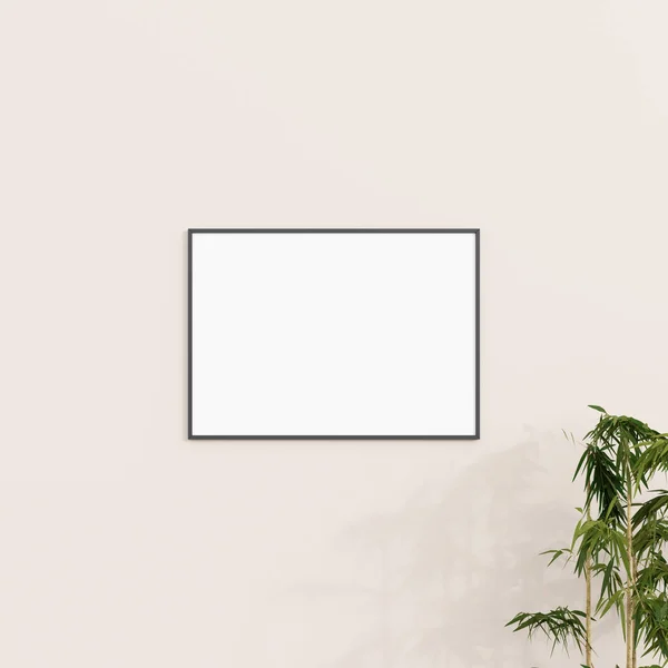 Minimální Rámová Maketa Bílé Stěně Rostlinou Plakátový Model Čistý Moderní — Stock fotografie