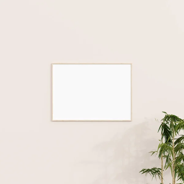 Minimal Frame Mockup White Wall Plant Poster Mockup Clean Modern — Stock Photo, Image