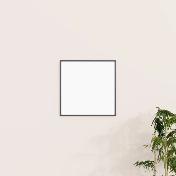 用植物在白墙上做最小的框架模型 海报嘲笑 极小的框架 3D渲染 — 图库照片