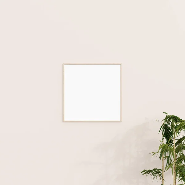 Modèle Cadre Minimal Sur Mur Blanc Avec Plante Une Maquette — Photo