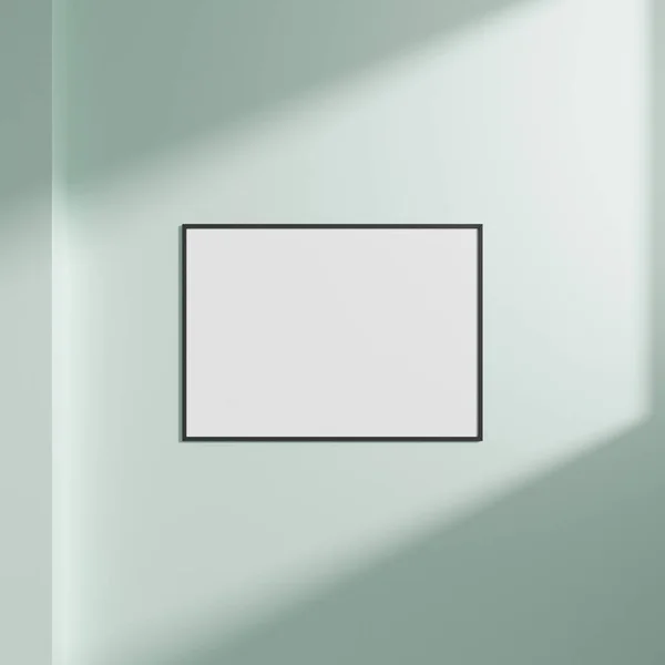 最小空のフレーム画像モックアップは ウィンドウの光と影と白い壁の背景にぶら下がっています — ストック写真