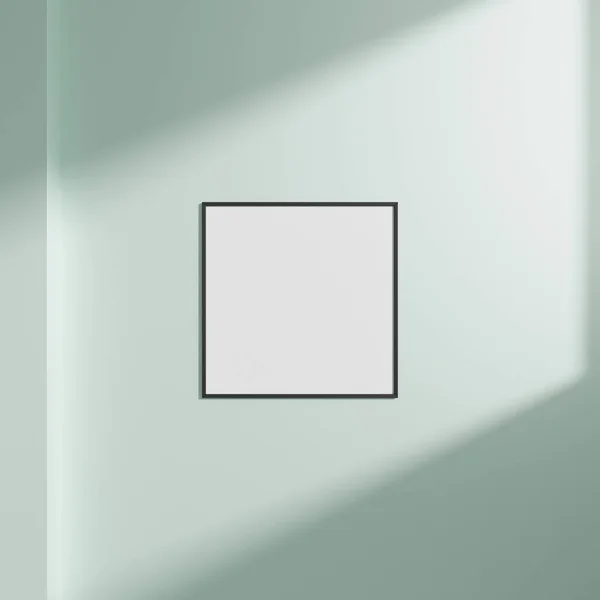 最小空のフレーム画像モックアップは ウィンドウの光と影と白い壁の背景にぶら下がっています — ストック写真