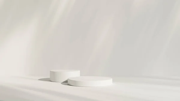 Habitación Blanca Abstracta Con Conjunto Podio Pedestal Cilindro Blanco Realista —  Fotos de Stock