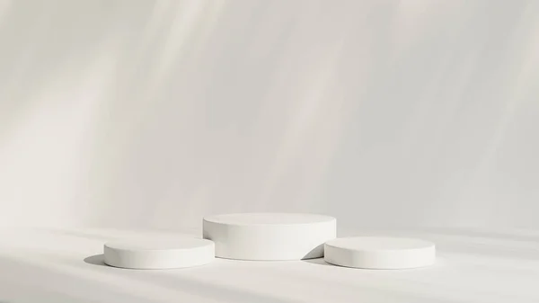 Abstracte Witte Kamer Met Realistische Witte Cilinder Voetstuk Podium Blad — Stockfoto