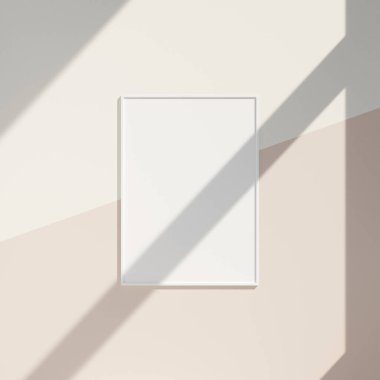 Temiz duvarda çerçeve modeli. Poster modeli. Temiz, modern, minimal çerçeve. Fotoğraf modeli asılıyor.