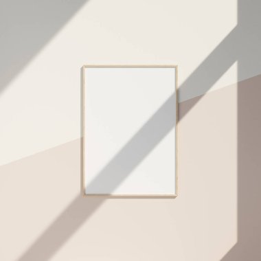 Temiz duvarda çerçeve modeli. Poster modeli. Temiz, modern, minimal çerçeve. Fotoğraf modeli asılıyor.