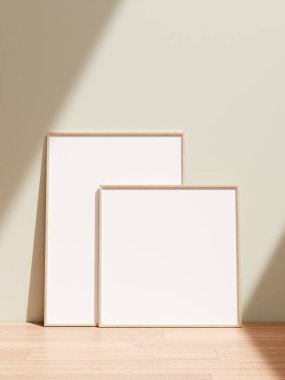 Oturma odasındaki ahşap zeminde duran gölgeli poster çerçevesi..