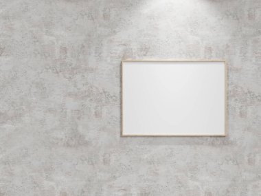 Kirli duvarda poster çerçevesi modeli. Poster modeli. Temiz, modern, minimal çerçeve. İçerideki boş çerçeve, metin veya ürünü göster