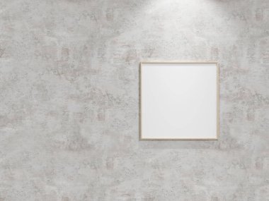 Kirli duvarda poster çerçevesi modeli. Poster modeli. Temiz, modern, minimal çerçeve. İçerideki boş çerçeve, metin veya ürünü göster