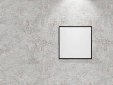 Kirli duvarda poster çerçevesi modeli. Poster modeli. Temiz, modern, minimal çerçeve. İçerideki boş çerçeve, metin veya ürünü göster
