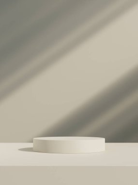 3D podyum pastel arka planı gölgeli. Güzellik, kozmetik ürün sunumu için doğa minumum kaidesi. Yaz ve bahar kopyalama alanı şablonu