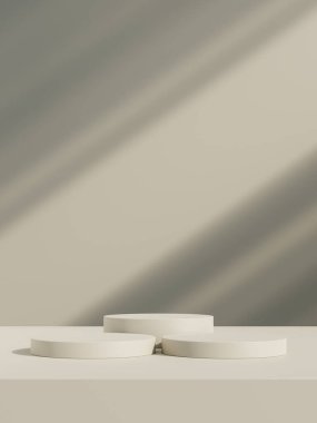 3D podyum pastel arka planı gölgeli. Güzellik, kozmetik ürün sunumu için doğa minumum kaidesi. Yaz ve bahar kopyalama alanı şablonu