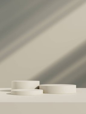 3D podyum pastel arka planı gölgeli. Güzellik, kozmetik ürün sunumu için doğa minumum kaidesi. Yaz ve bahar kopyalama alanı şablonu