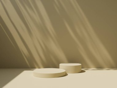 3D podyum pastel arka planı gölgeli. Güzellik, kozmetik ürün sunumu için doğa minumum kaidesi. Yaz ve bahar kopyalama alanı şablonu