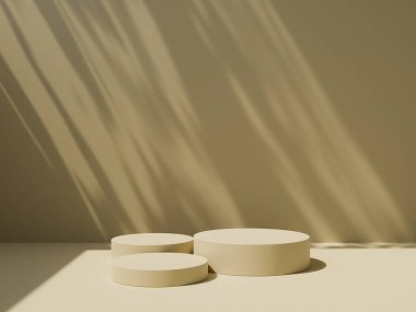 3D podyum pastel arka planı gölgeli. Güzellik, kozmetik ürün sunumu için doğa minumum kaidesi. Yaz ve bahar kopyalama alanı şablonu