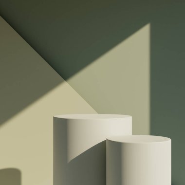 Gölgeli ürün sunumu için minimum soyut geometrik podyum kahverengi arkaplan. 3d resimleme.