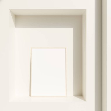 Duvarda boş bir poster çerçevesi var. Boş poster çerçeve modeli. Boş çerçeve modeli. Boş fotoğraf çerçevesi