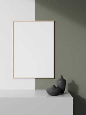 Duvarda güneş ışığı olan boş poster çerçevesi