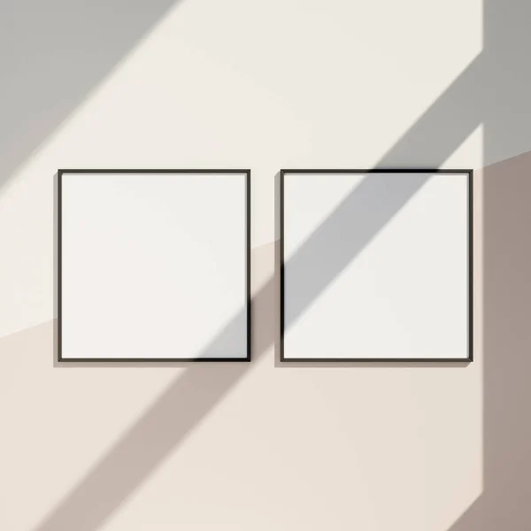 灰色墙壁上的空白相框 白色客厅的设计 在有阴影的墙壁上做艺术框架的模型 — 图库照片