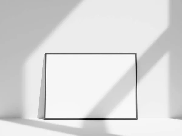 Κενό Πλαίσιο Στον Λευκό Τοίχο Σκιά Παραθύρου — Φωτογραφία Αρχείου