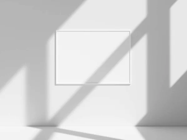 Cadre Vide Sur Mur Blanc Avec Ombre Fenêtre — Photo