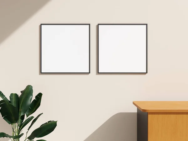 Frame Mockup Hanging Wall Minimalist Interior Room Plant — Stock Photo, Image