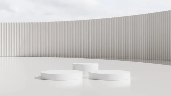 현실적 화이트 실린더는 청색의 연단이다 기하학적 스튜디오 룸입니다 진열장 프로모션 — 스톡 사진