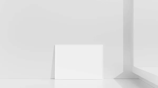 Keret Mockup Fehér Falon Poszter Makett Tiszta Modern Minimális Keret — Stock Fotó