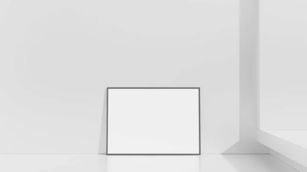 白墙上的相框 海报嘲笑 极小的框架 室内空框架 显示文本或产品 — 图库照片
